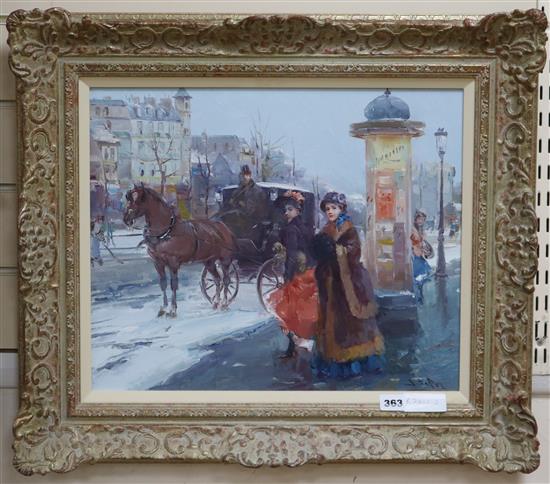 J. Soper, oil on canvas, winter street scene, signed, 36 x 44cm